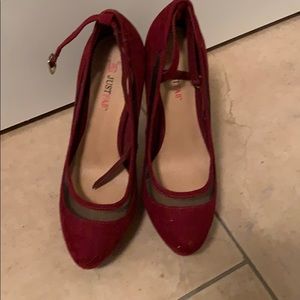 Just fab red sued four inch heals,